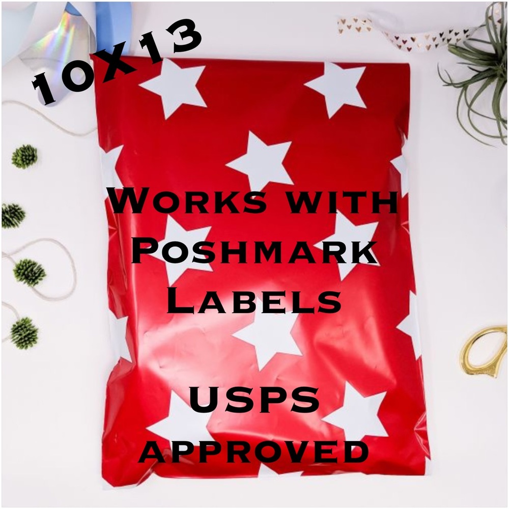 50 10X13 Red and White Star Poly Mailers - Picture 2 of 7